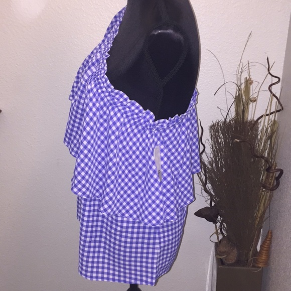 Off-shoulder blue ruffle top - Picture 2 of 4